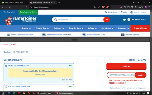 The Entertainer checkout page showing The Entertainer promo code box | Screenshot taken by SimplyCodes community member on Dec 12, 2024