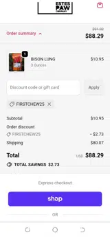FIRSTCHEW25 coupon verification screenshot