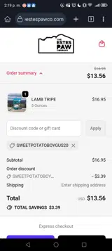 SweetPotatoBoyGus20 coupon verification screenshot