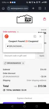 BrunoMars20 coupon verification screenshot