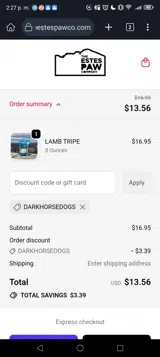darkhorsedogs coupon verification screenshot