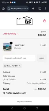 SALTYSHEP coupon verification screenshot