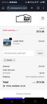 RIVER coupon verification screenshot