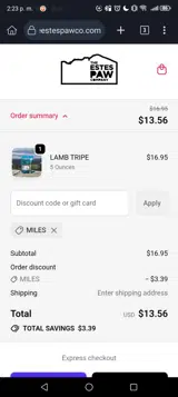 MILES coupon verification screenshot