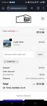 DUMPY20 coupon verification screenshot