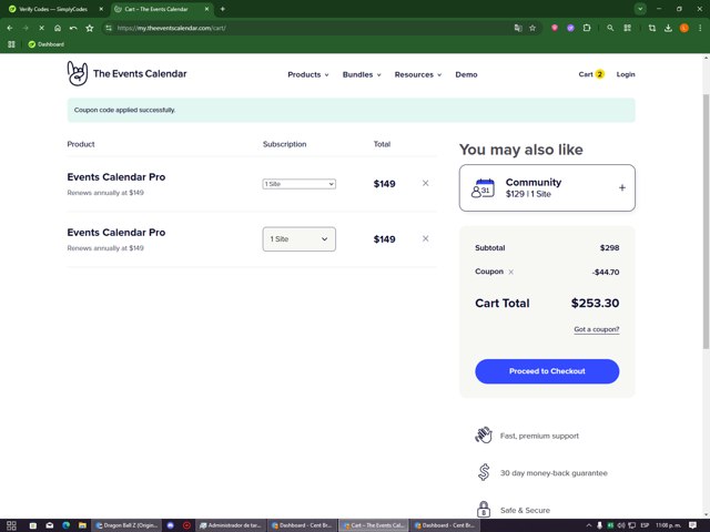 The Events Calendar checkout page showing The Events Calendar coupon code box | Screenshot taken by SimplyCodes community member on Aug 20, 2025