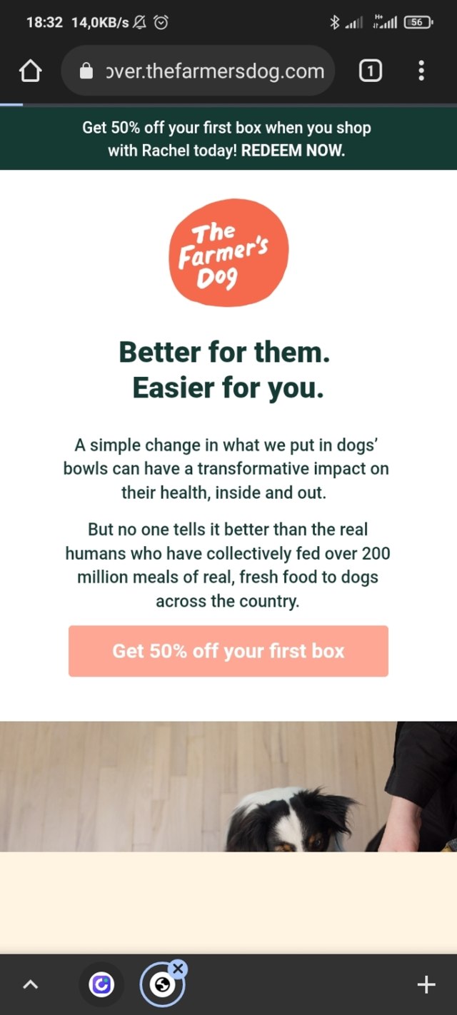The Farmer's Dog checkout page showing The Farmer's Dog promo code box | Screenshot taken by SimplyCodes community member on May 8, 2022