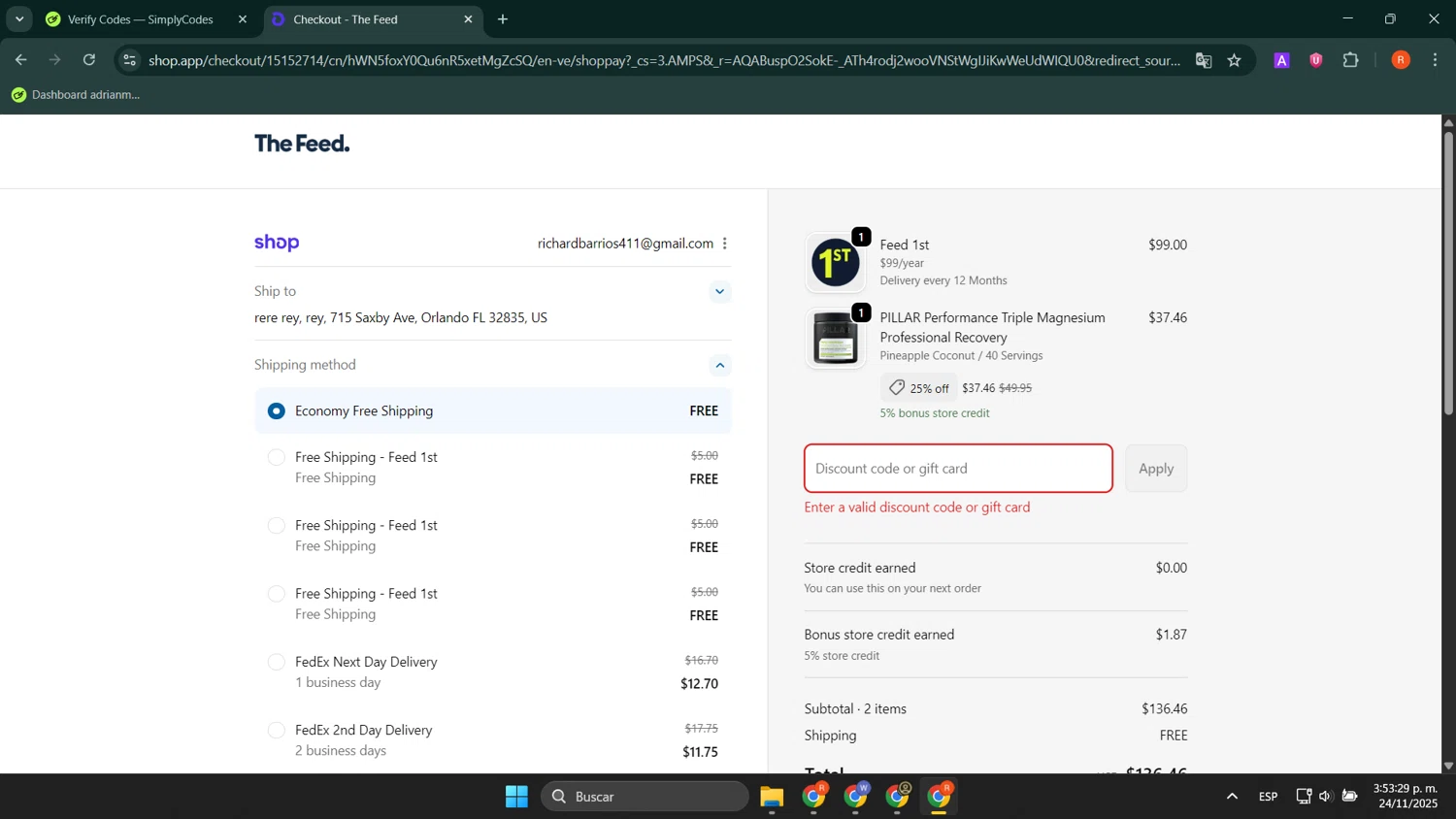 The Feed discount code screenshot showing code SINGLETRACK applied at The Feed checkout page. Uploaded by SimplyCodes community member LuckyShopper9694 on Nov 24, 2025