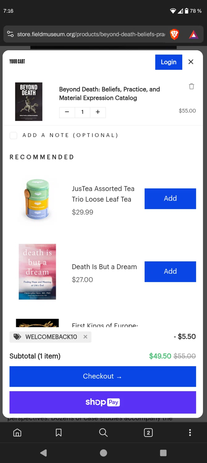 The Field Museum checkout page showing The Field Museum promo code box | Screenshot taken by SimplyCodes community member on Apr 15, 2025