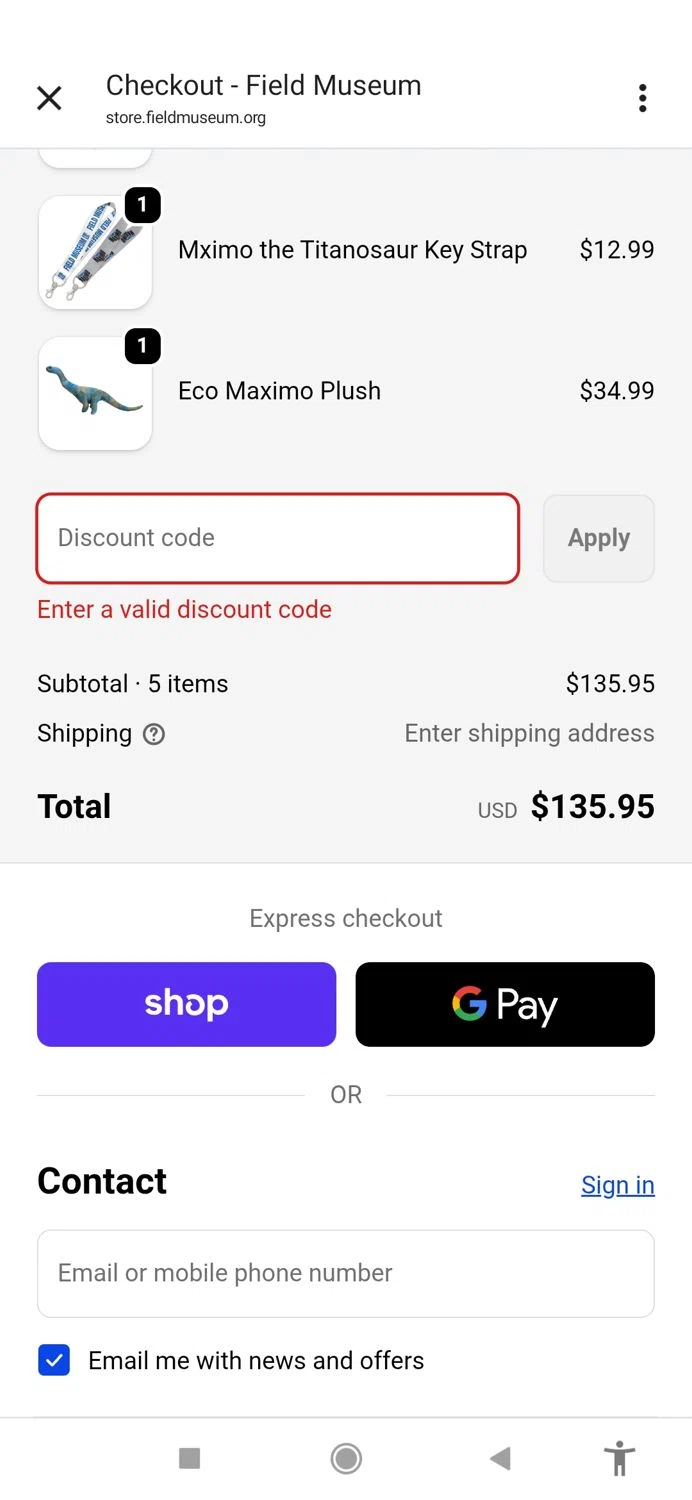 The Field Museum promo code screenshot showing code SAVEONSUE applied at The Field Museum checkout page. Uploaded by SimplyCodes community member IFeelGood3 on Oct 4, 2025
