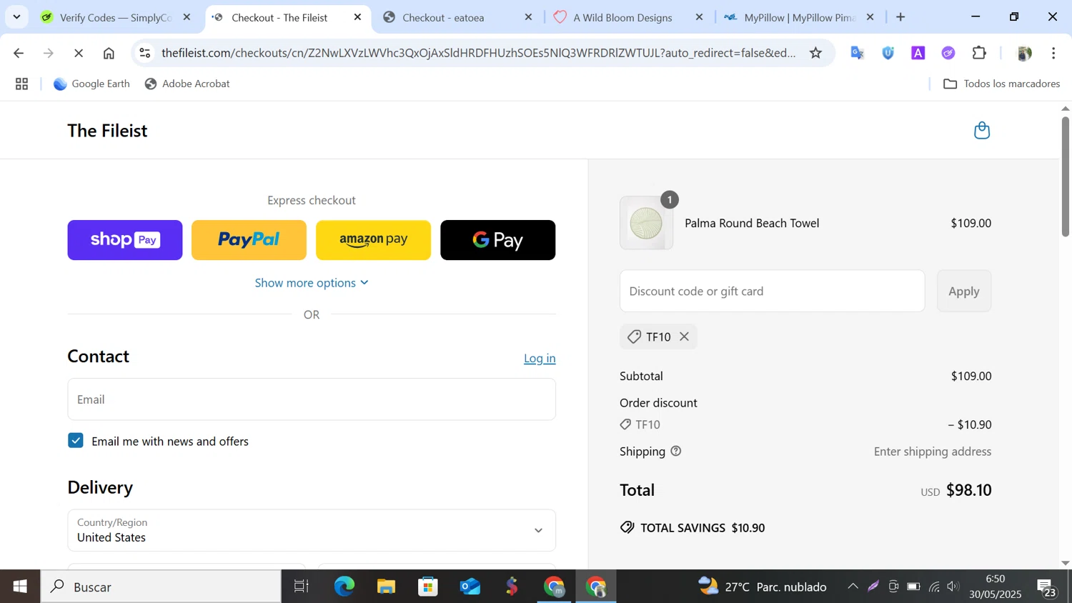 the fileist coupon code screenshot showing code TF10 applied at the fileist checkout page. Uploaded by SimplyCodes community member NobleMonarch5837 on May 30, 2025