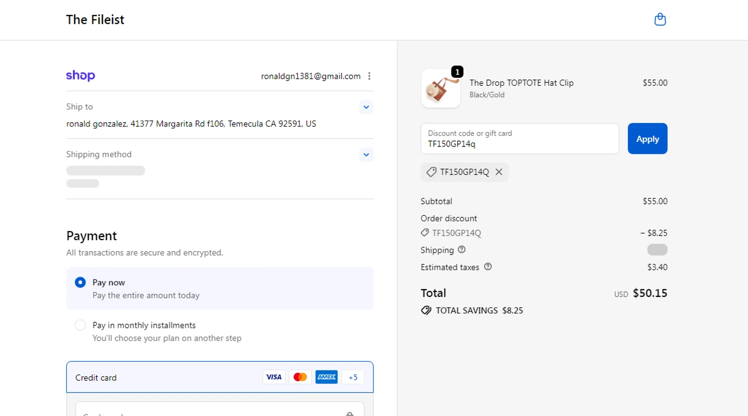 the fileist coupon code screenshot showing code TF150GP14q applied at the fileist checkout page. Uploaded by SimplyCodes community member CleverAdmiral7613 on Dec 12, 2025