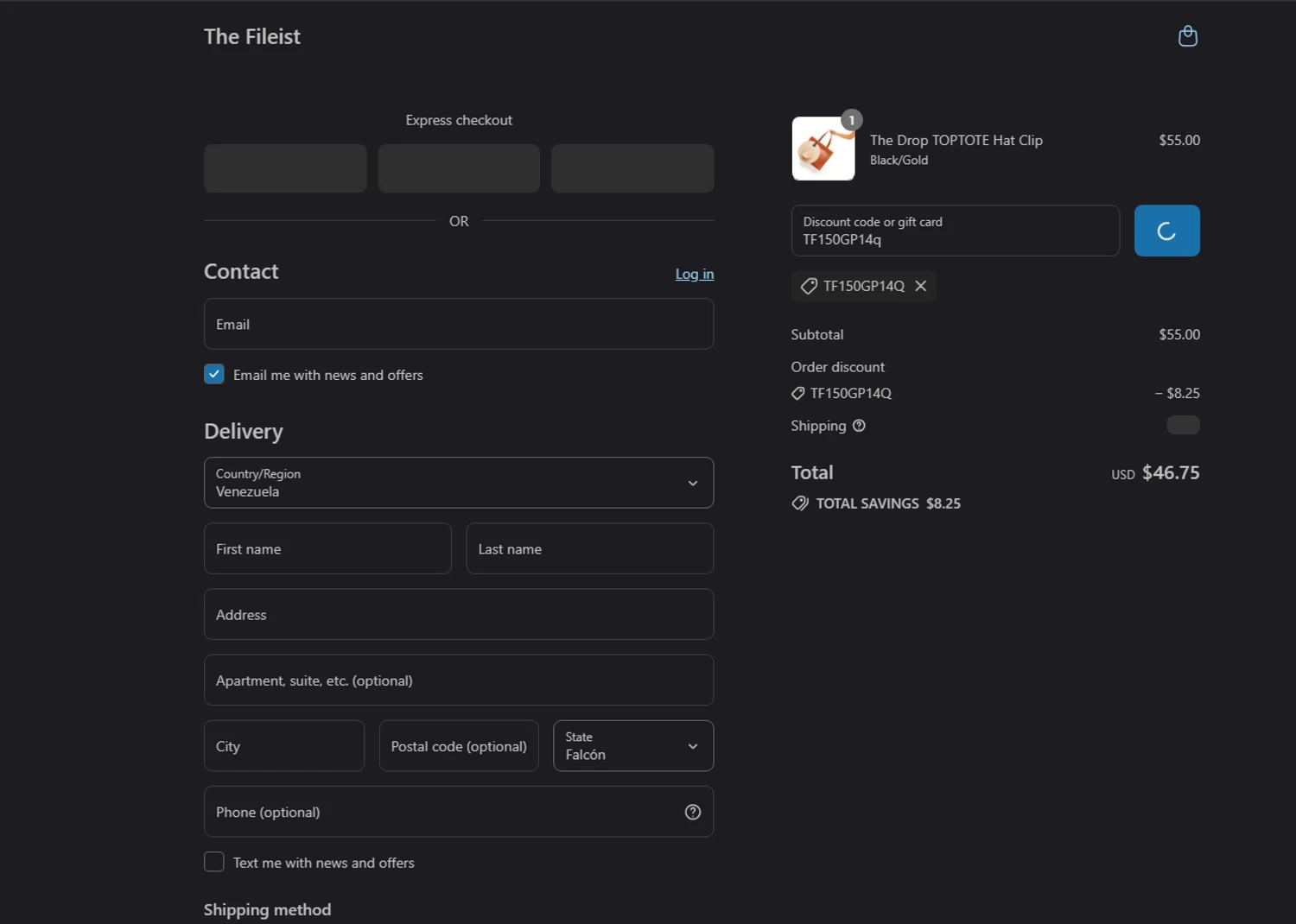the fileist coupon code screenshot showing code TF150GP14q applied at the fileist checkout page. Uploaded by SimplyCodes community member tony2702 on Aug 1, 2025