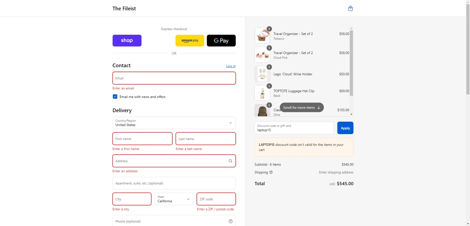the fileist coupon code screenshot showing code laptop15 applied at the fileist checkout page. Uploaded by SimplyCodes community member ValiantAce1810 on Sep 9, 2025