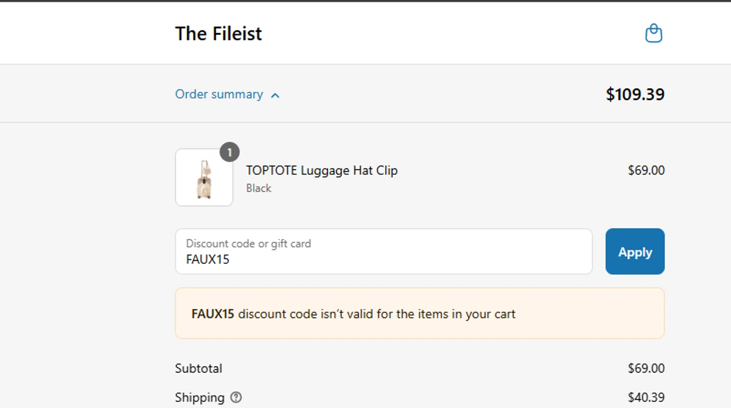 the fileist coupon code screenshot showing code FAUX15 applied at the fileist checkout page. Uploaded by SimplyCodes community member ashe1986 on Jul 24, 2025