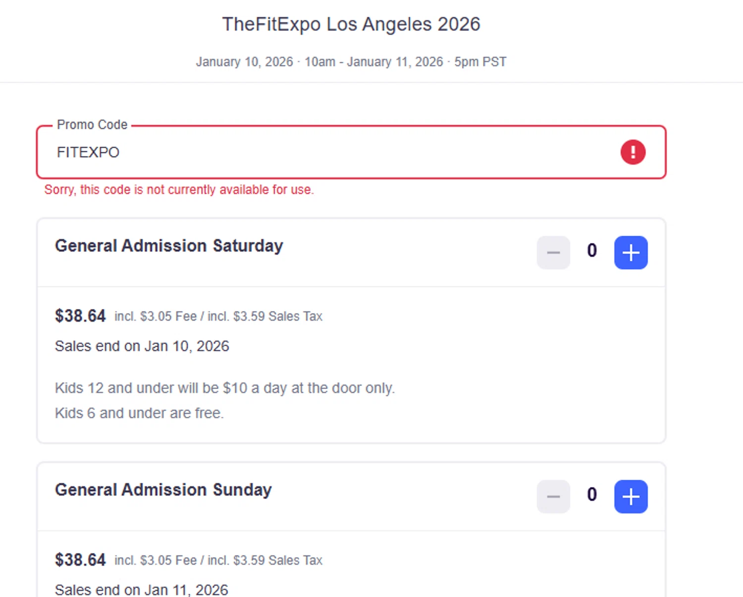 The Fit Expo promo code screenshot showing code FITEXPO applied at The Fit Expo checkout page. Uploaded by SimplyCodes community member MoneyFalcon5538 on Jul 10, 2025
