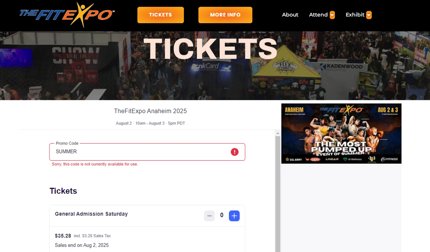 The Fit Expo promo code screenshot showing code SUMMER applied at The Fit Expo checkout page. Uploaded by SimplyCodes community member FundoKadmiel on Jul 26, 2025