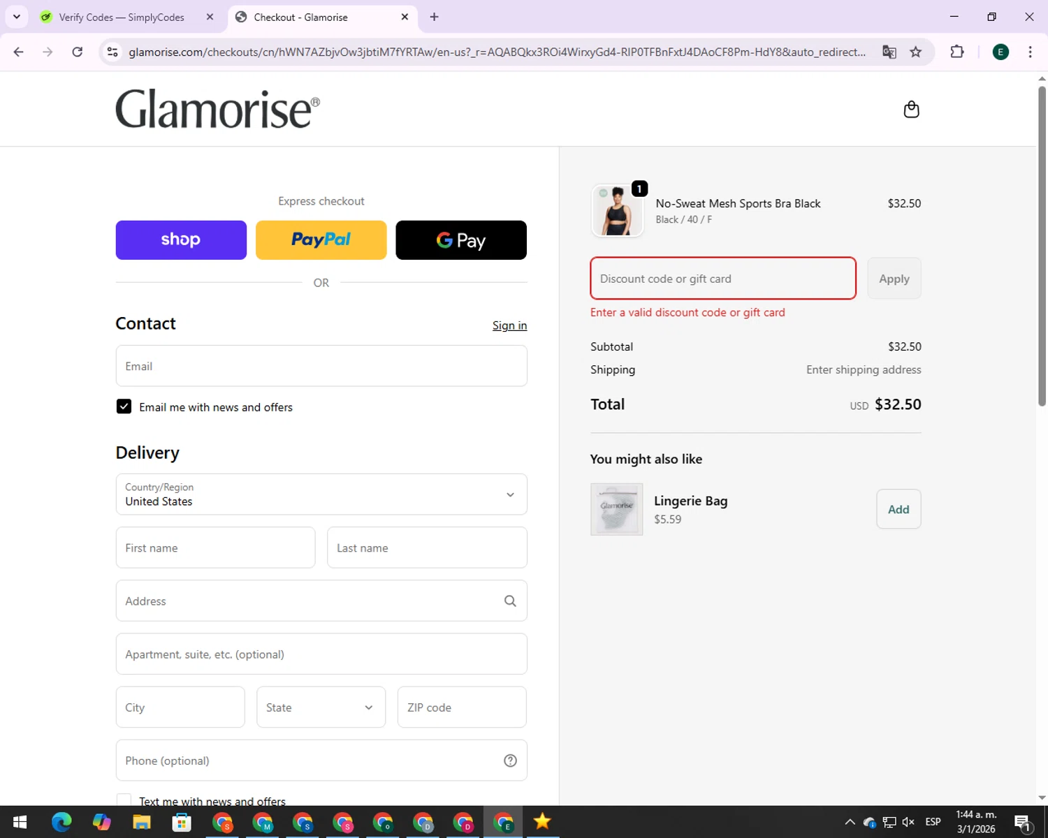 The Fit Expo promo code screenshot showing code LAFIT25 applied at The Fit Expo checkout page. Uploaded by SimplyCodes community member 00000007 on Jan 3, 2026