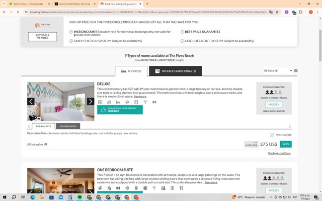 The Fives Hotels checkout page showing The Fives Hotels promo code box | Screenshot taken by SimplyCodes community member on Jul 7, 2024