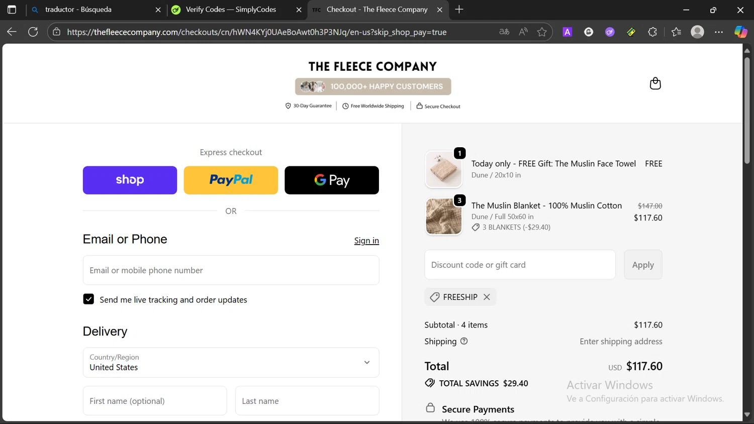 The Fleece Company promo code screenshot showing code FREESHIP applied at The Fleece Company checkout page. Uploaded by SimplyCodes community member Elsuanfonson on Oct 20, 2025