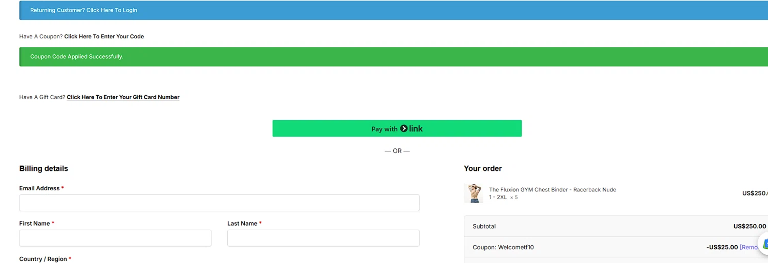 The Fluxion coupon code screenshot showing code WELCOMETF10 applied at The Fluxion checkout page. Uploaded by SimplyCodes community member DECOPENH on Jun 6, 2025