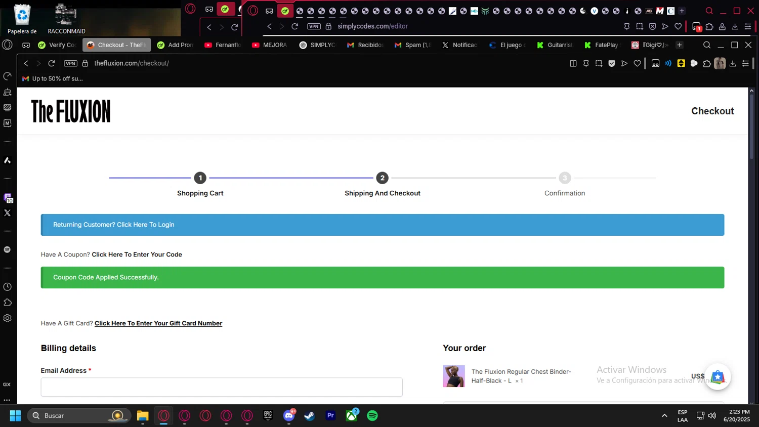 The Fluxion coupon code screenshot showing code WELCOMETF10 applied at The Fluxion checkout page. Uploaded by SimplyCodes community member kurcovein on Jun 20, 2025