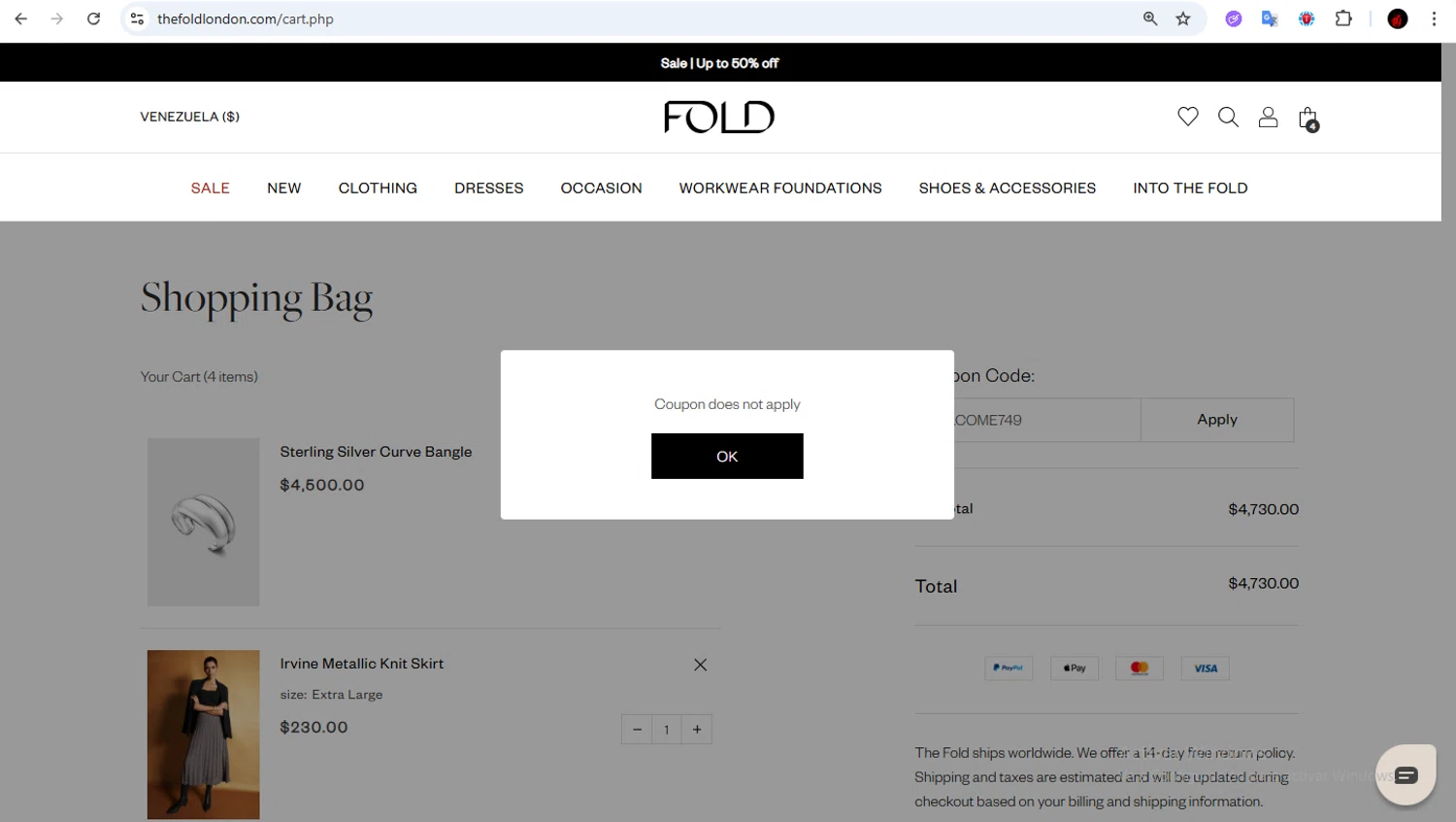 The Fold coupon code screenshot showing code WELCOME749 applied at The Fold checkout page. Uploaded by SimplyCodes community member Francisco01 on Dec 17, 2025