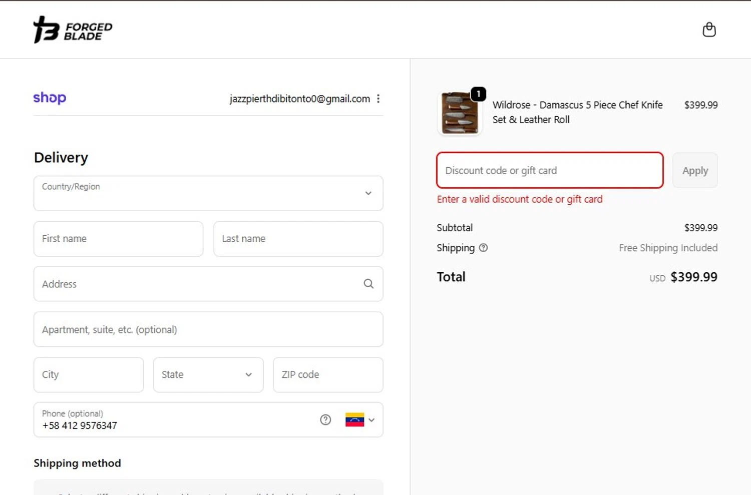 The Forged Blade discount code screenshot showing code PPDE applied at The Forged Blade checkout page. Uploaded by SimplyCodes community member MagnificentCollector7829 on Nov 28, 2025