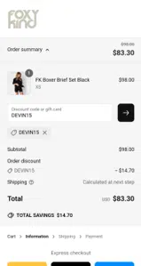 The Foxy Kind coupon verification screenshot