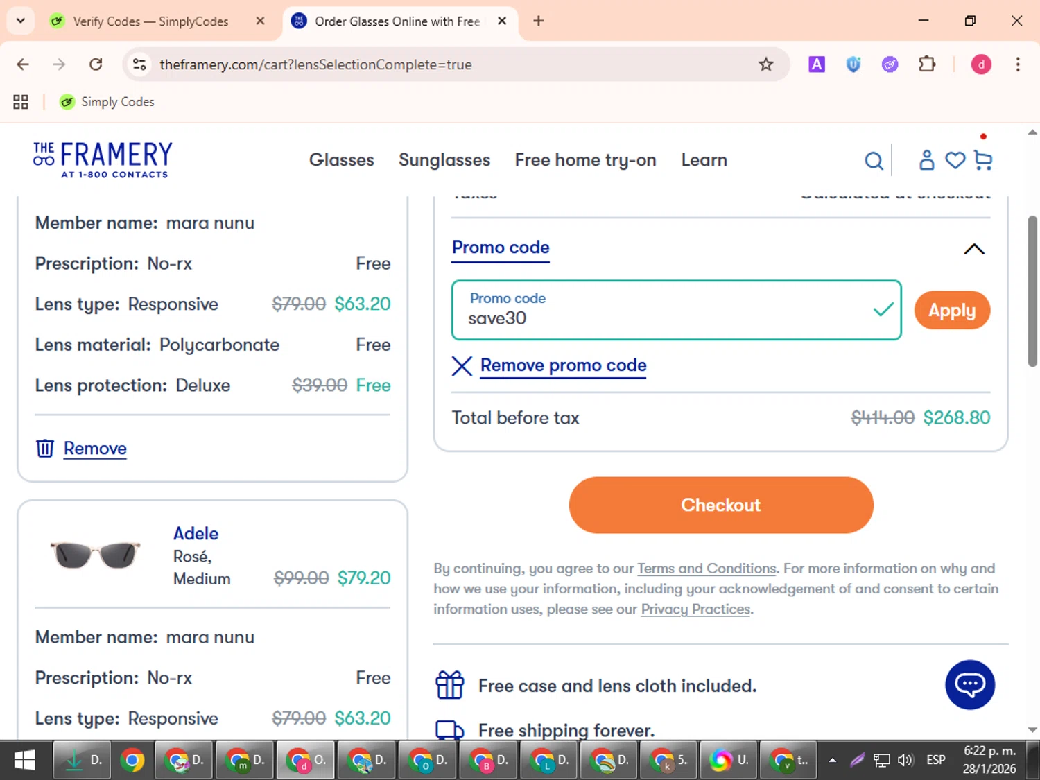 The Framery checkout page showing The Framery promo code box | Screenshot taken by SimplyCodes community member on Jan 28, 2026