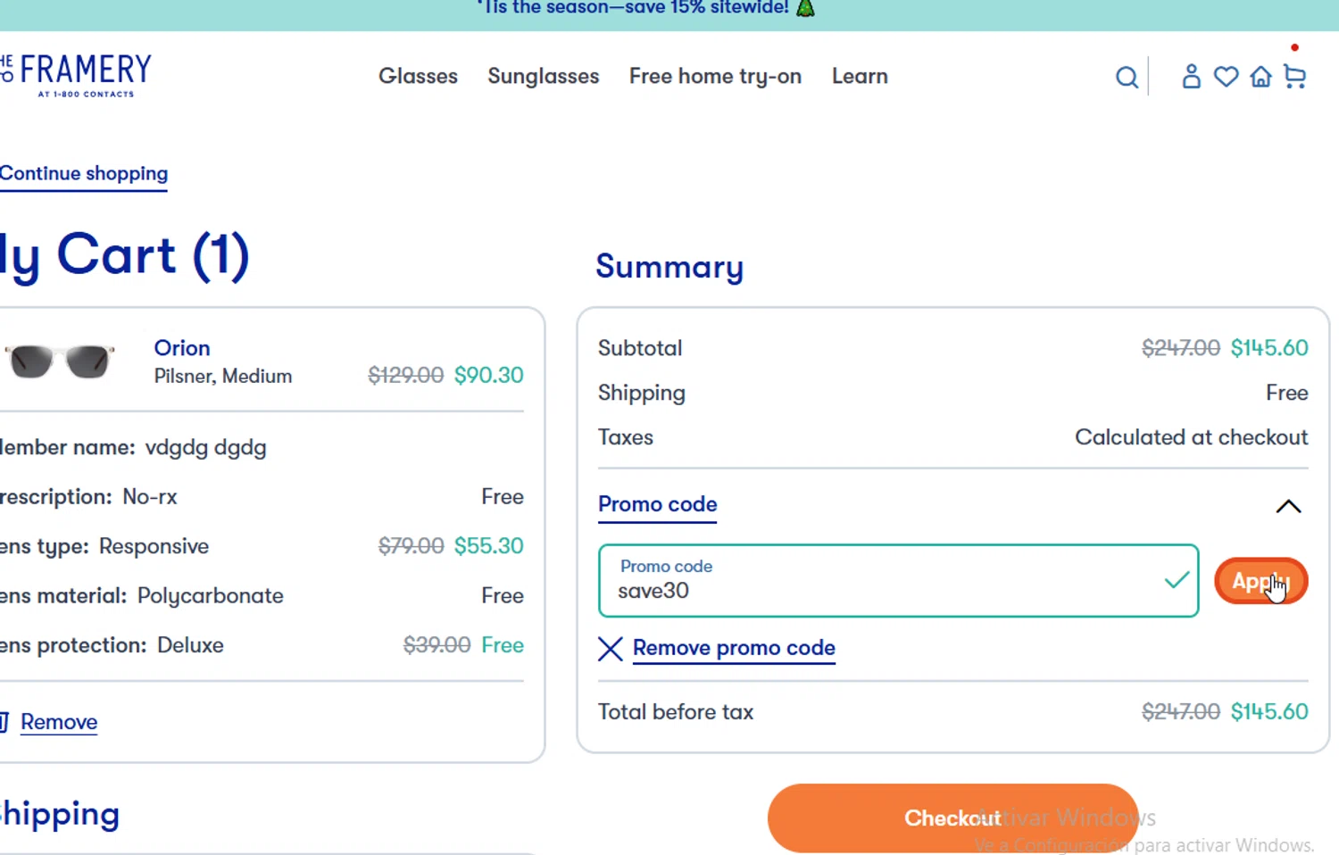 The Framery promo code screenshot showing code save30 applied at The Framery checkout page. Uploaded by SimplyCodes community member Sheele_Icon on Dec 16, 2025
