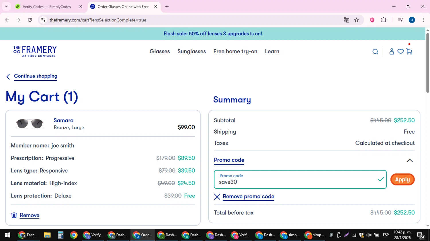 The Framery promo code screenshot showing code save30 applied at The Framery checkout page. Uploaded by SimplyCodes community member noesmith34ur on Jan 29, 2026