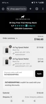 FATHERSHIPPING coupon verification screenshot