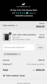 MYBACKPACK coupon verification screenshot