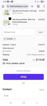 The Fresh Test coupon verification screenshot