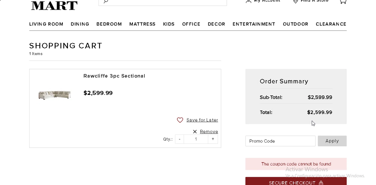 The Furniture Mart promo code screenshot showing code SHOPTHEREDTAGSALE applied at The Furniture Mart checkout page. Uploaded by SimplyCodes community member RewardLynx9164 on Dec 23, 2025