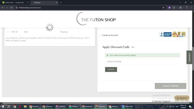 The Futon Shop checkout page showing The Futon Shop discount code box | Screenshot taken by SimplyCodes community member on Sep 1, 2025