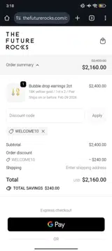 WELCOME10 coupon verification screenshot