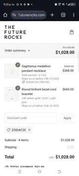ZODIAC20 coupon verification screenshot