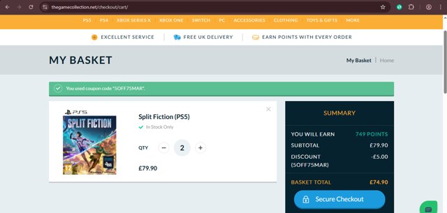 The Game Collection checkout page showing The Game Collection discount code box | Screenshot taken by SimplyCodes community member on Mar 13, 2025