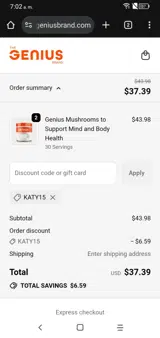 KATY15 coupon verification screenshot