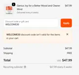 WELCOME30 coupon verification screenshot