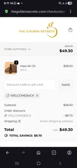 The Golden Secrets coupon verification screenshot