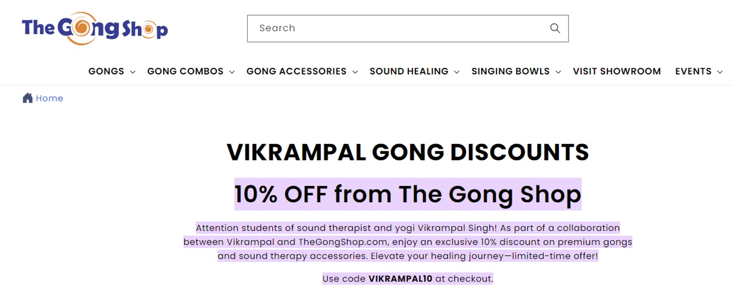 The Gong Shop discount code screenshot showing code VIKRAMPAL10 applied at The Gong Shop checkout page. Uploaded by SimplyCodes community member Alofoke on Jan 7, 2026