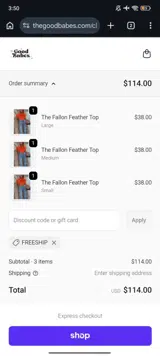 FREESHIP coupon verification screenshot
