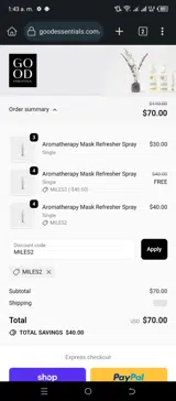 MILES2 coupon verification screenshot