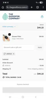 JOSH10 coupon verification screenshot