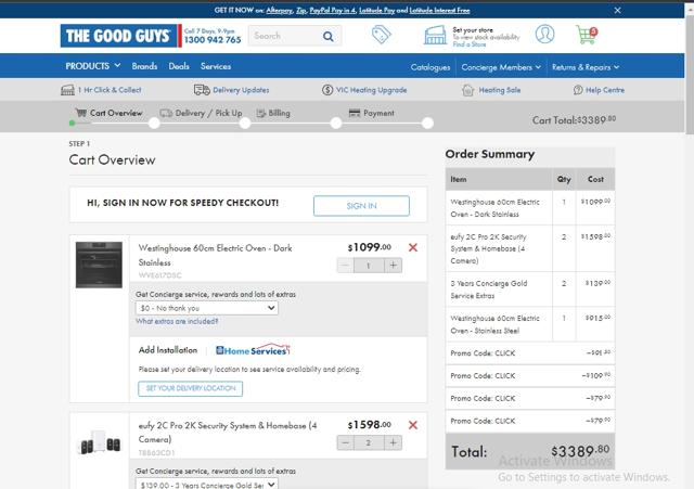 The Good Guys checkout page showing The Good Guys promo code box | Screenshot taken by SimplyCodes community member on May 24, 2022