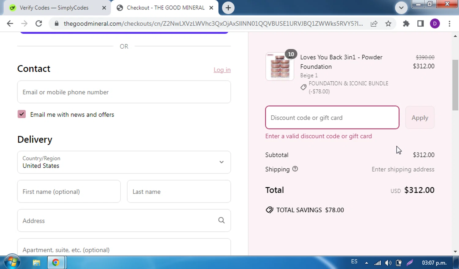 THE GOOD MINERAL promo code screenshot showing code Birthday37 applied at THE GOOD MINERAL checkout page. Uploaded by SimplyCodes community member CleverPro5319 on Jun 25, 2025