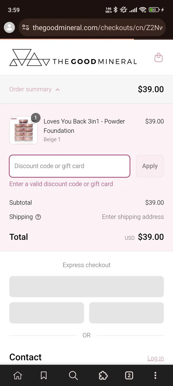THE GOOD MINERAL promo code screenshot showing code Birthday37 applied at THE GOOD MINERAL checkout page. Uploaded by SimplyCodes community member RoyalSleuth5202 on Jun 25, 2025